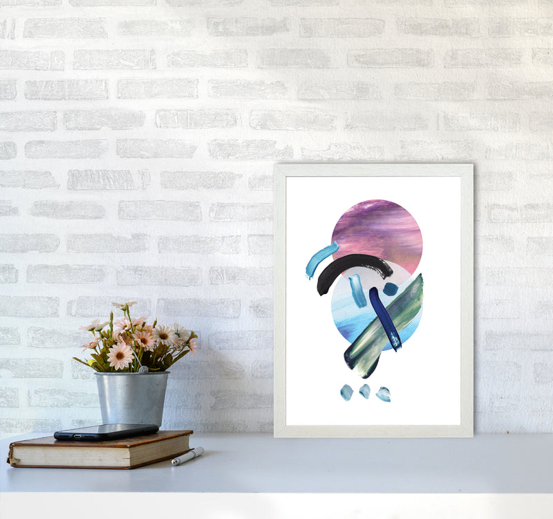 Purple And Blue Mixed Watercolour Abstract Modern Print A3 Oak Frame
