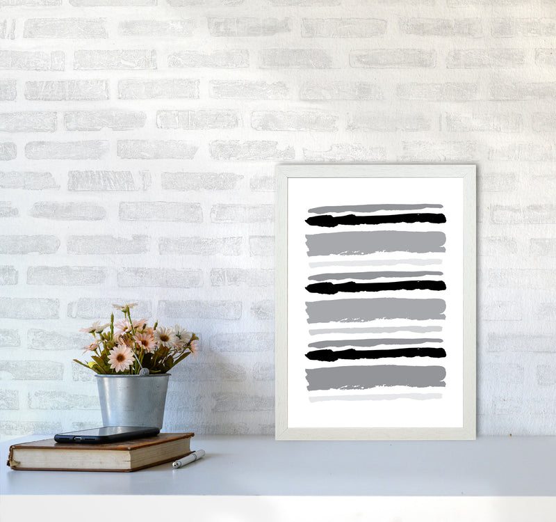 Black Contrast Abstract Stripes Modern Print A3 Oak Frame