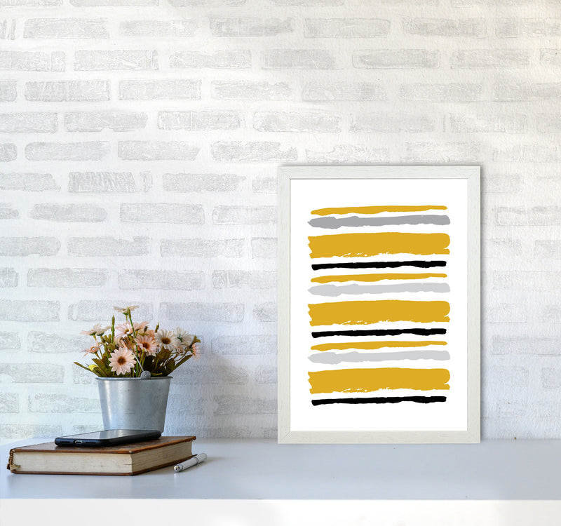 Mustard Contrast Abstract Stripes Modern Print A3 Oak Frame