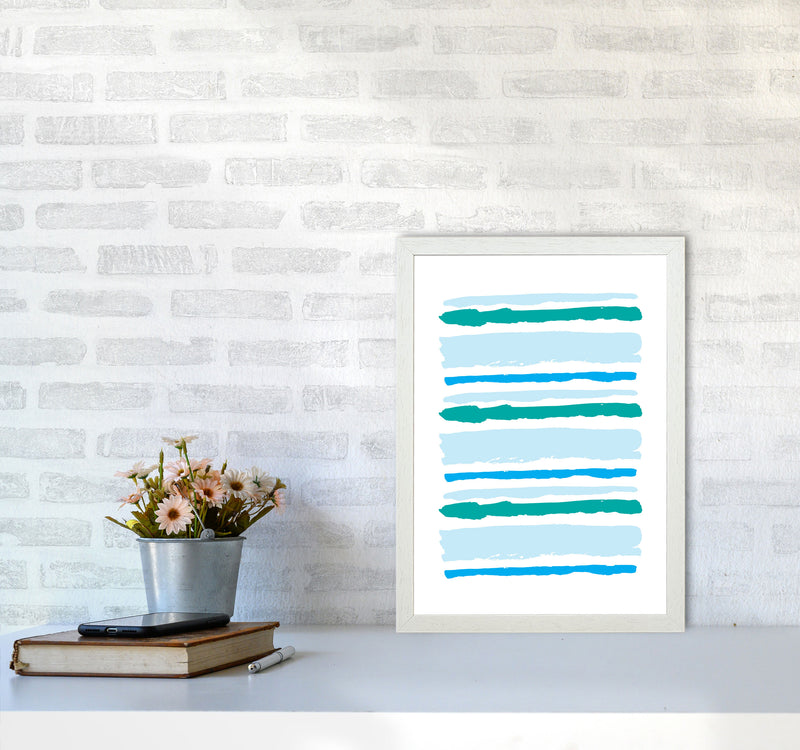 Blue Contrast Abstract Stripes Modern Print A3 Oak Frame