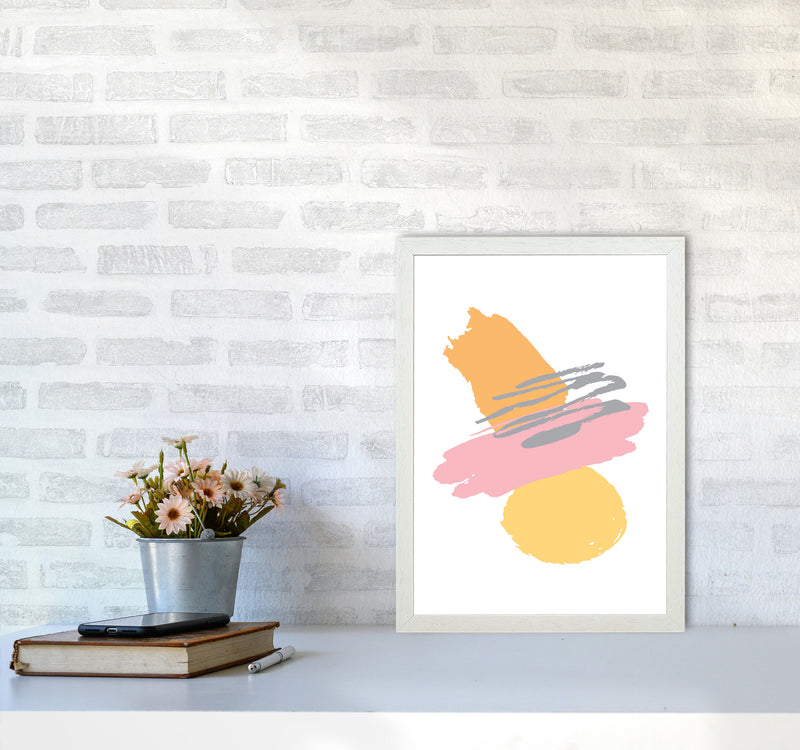 Pink And Orange Abstract Paint Shapes Modern Print A3 Oak Frame