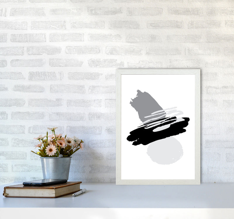 Black And Grey Abstract Paint Shapes Modern Print A3 Oak Frame