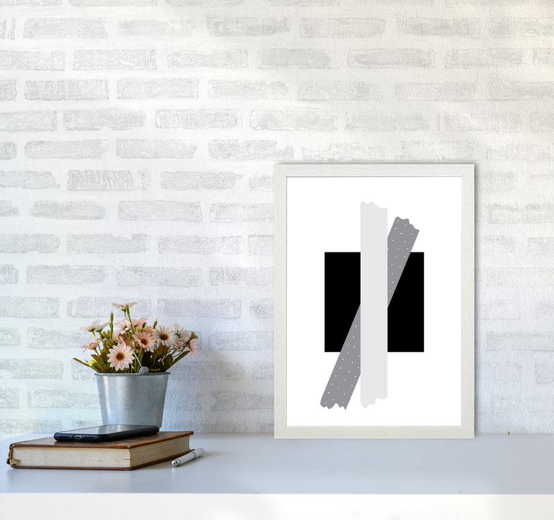 Black Square With Grey Bow Abstract Modern Print A3 Oak Frame