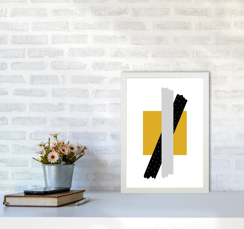 Yellow Square With Grey And Black Bow Abstract Modern Print A3 Oak Frame