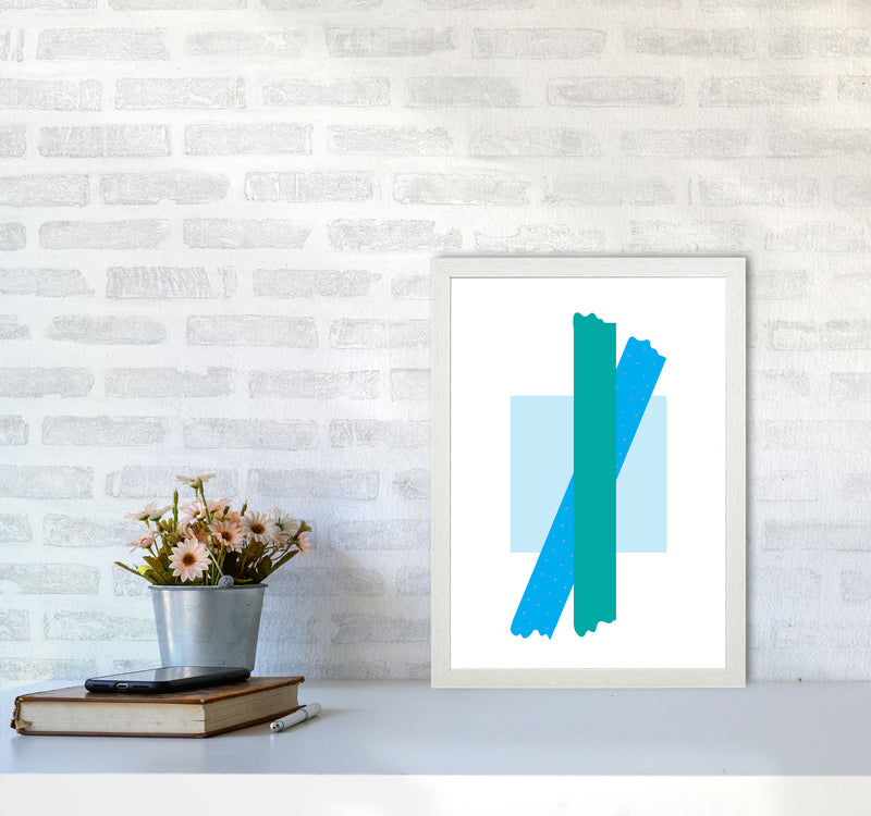 Blue Square With Blue And Teal Bow Abstract Modern Print A3 Oak Frame
