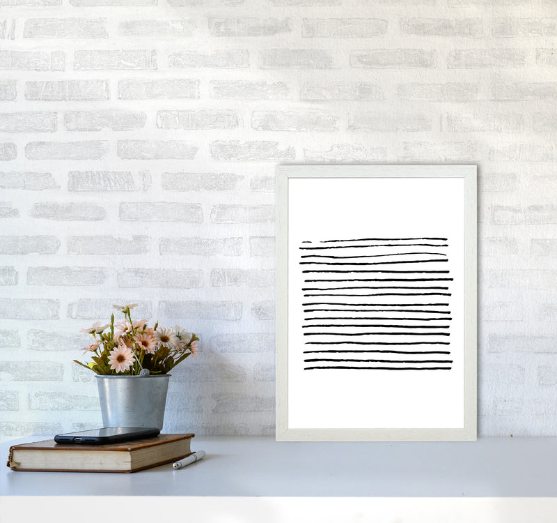Black Zebra Lines Abstract Modern Print A3 Oak Frame