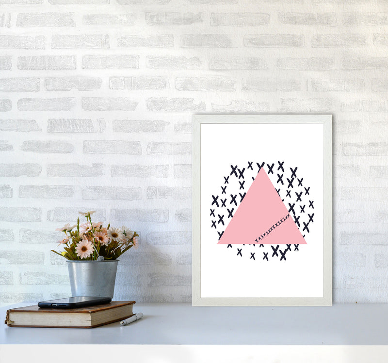 Pink Triangle With Crosses Abstract Modern Print A3 Oak Frame