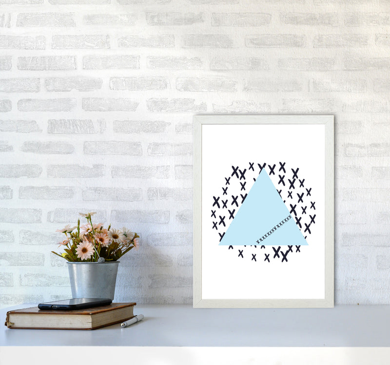 Blue Triangle With Crosses Abstract Modern Print A3 Oak Frame