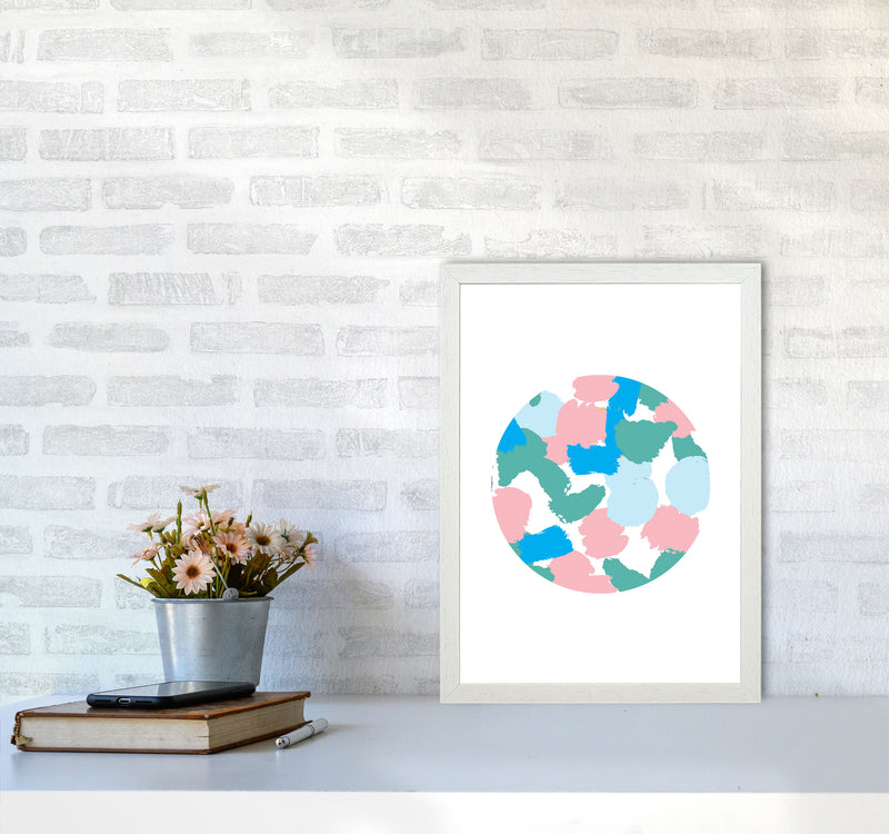 Pink And Green Paint Splodge Circle Abstract Modern Print A3 Oak Frame