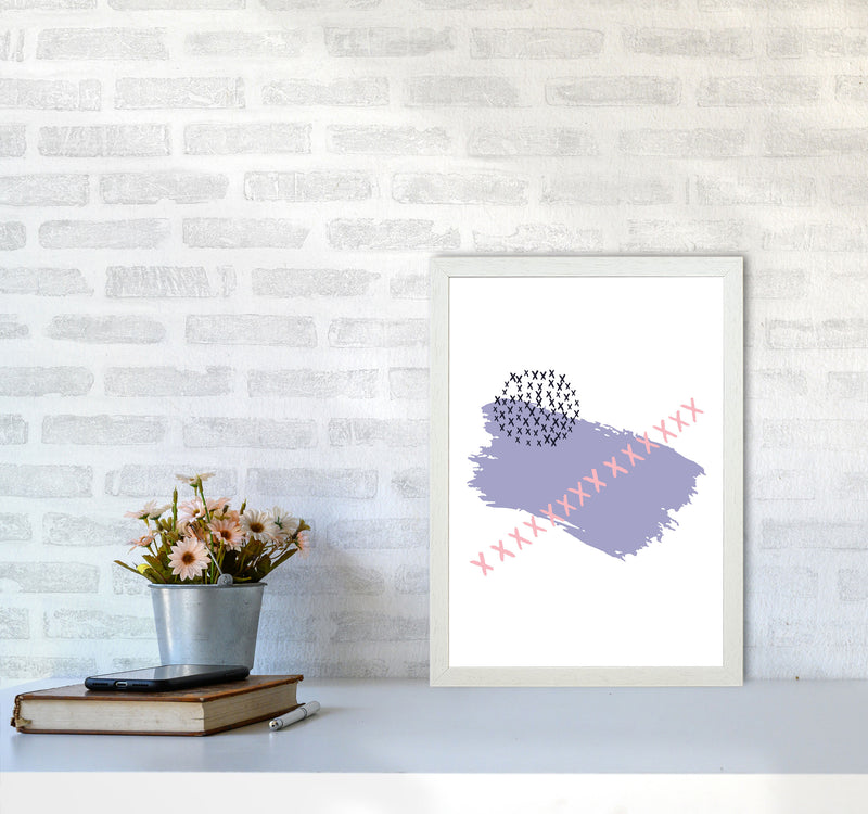 Purple X Paint Brush Abstract Modern Print A3 Oak Frame
