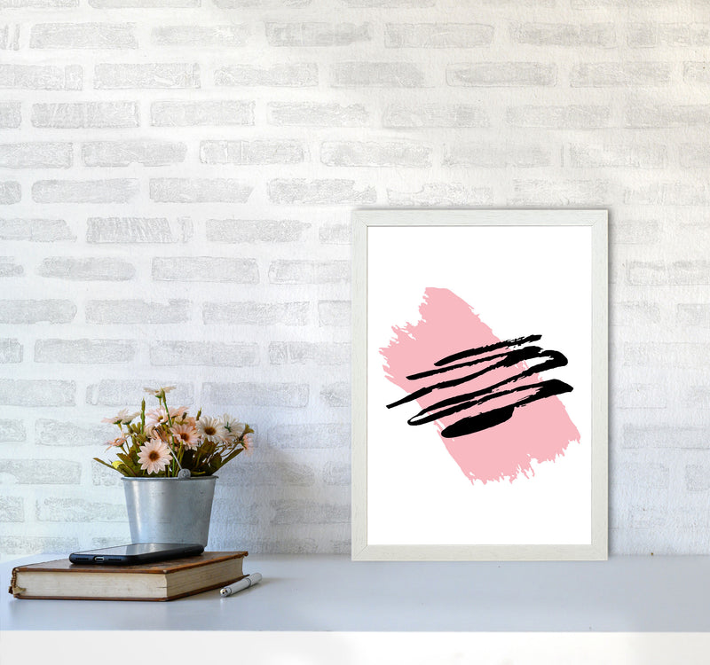 Pink Jaggered Paint Brush Abstract Modern Print A3 Oak Frame