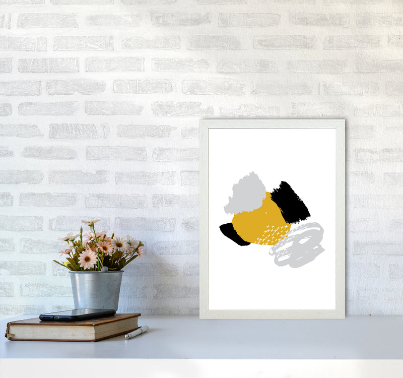 Mustard And Black Mismatch Abstract Modern Print A3 Oak Frame