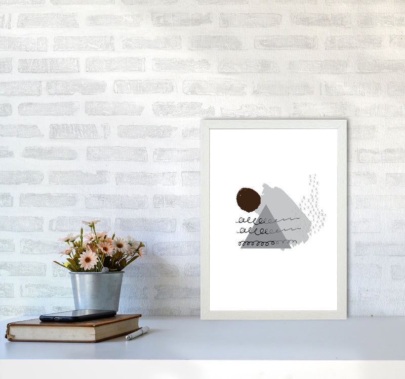 Grey And Black Mountain Sun Abstract Modern Print A3 Oak Frame