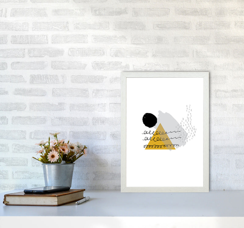 Mustard And Black Mountain Sun Abstract Modern Print A3 Oak Frame
