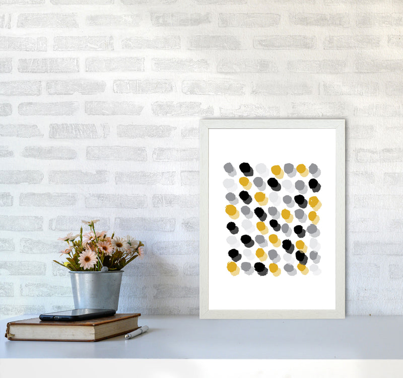 Mustard Polka Dots Abstract Modern Print A3 Oak Frame