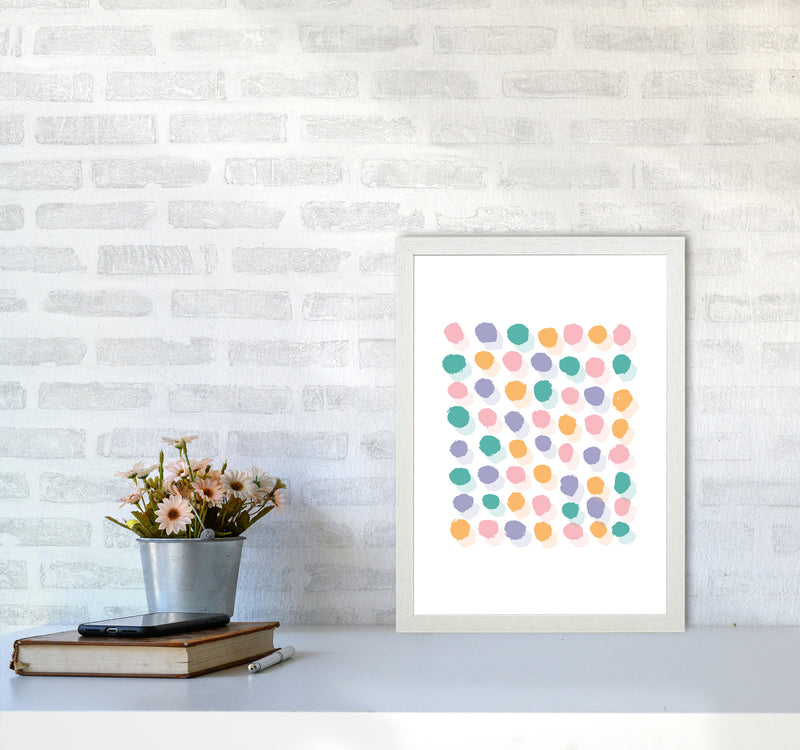Pink Polka Dots Abstract Modern Print A3 Oak Frame
