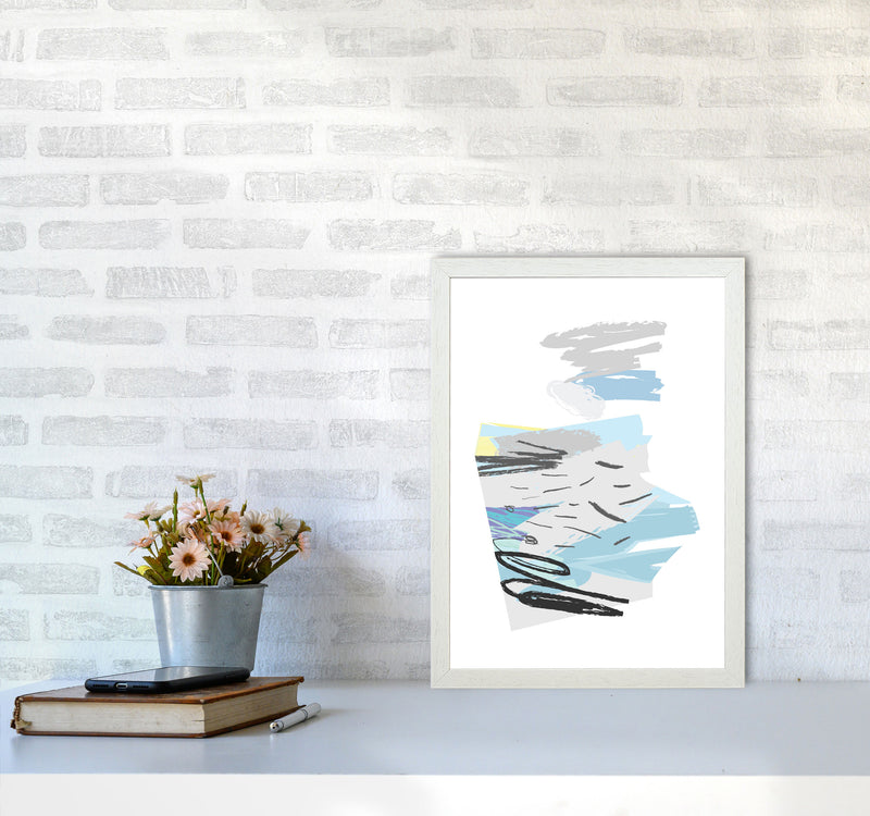 Blue And Grey Abstract Drawings Modern Print A3 Oak Frame