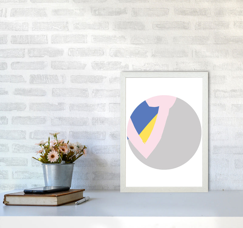 Grey, Pink And Navy Abstract Circle Modern Print A3 Oak Frame