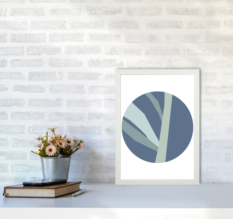 Navy Abstract Circle With Branches Modern Print A3 Oak Frame