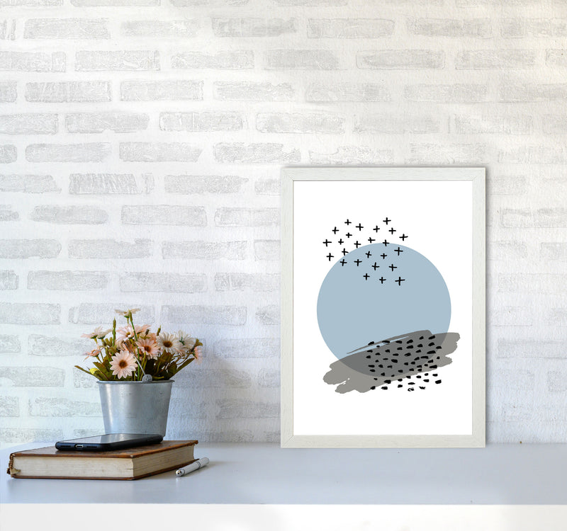 Blue Abstract Circle With Black Dashes Modern Print A3 Oak Frame