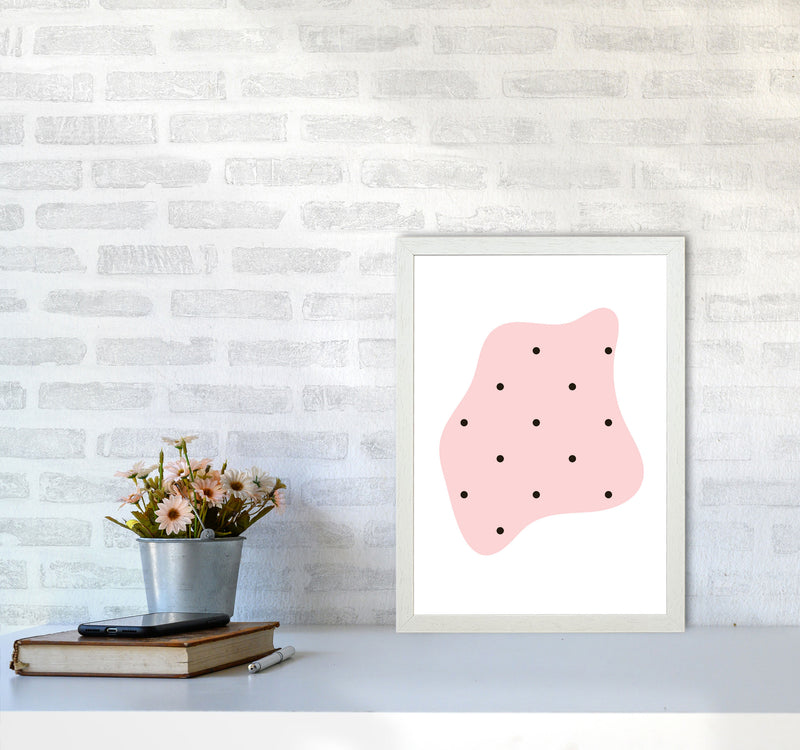 Abstract Pink Shape With Polka Dots Modern Print A3 Oak Frame