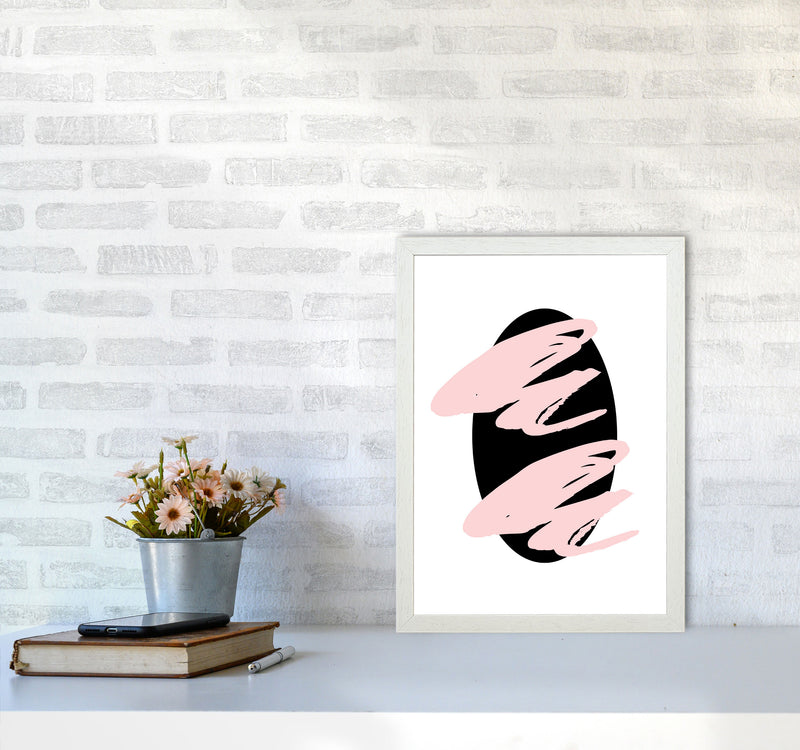Abstract Black Oval With Pink Strokes Modern Art Print A3 Oak Frame