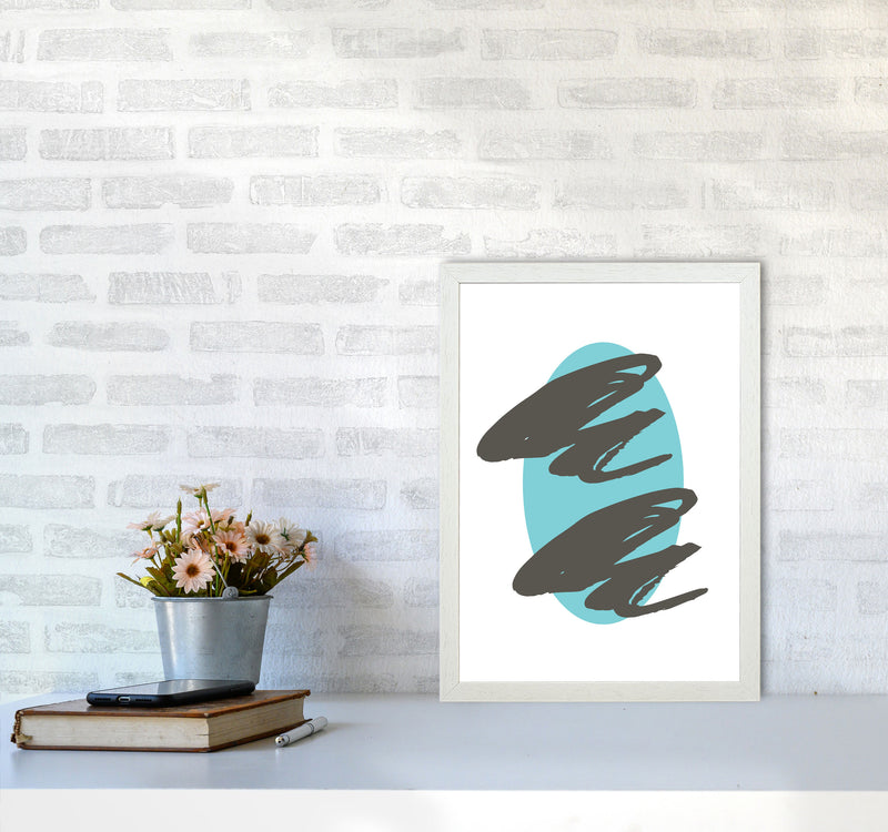 Abstract Teal Oval With Brown Strokes Modern Print A3 Oak Frame