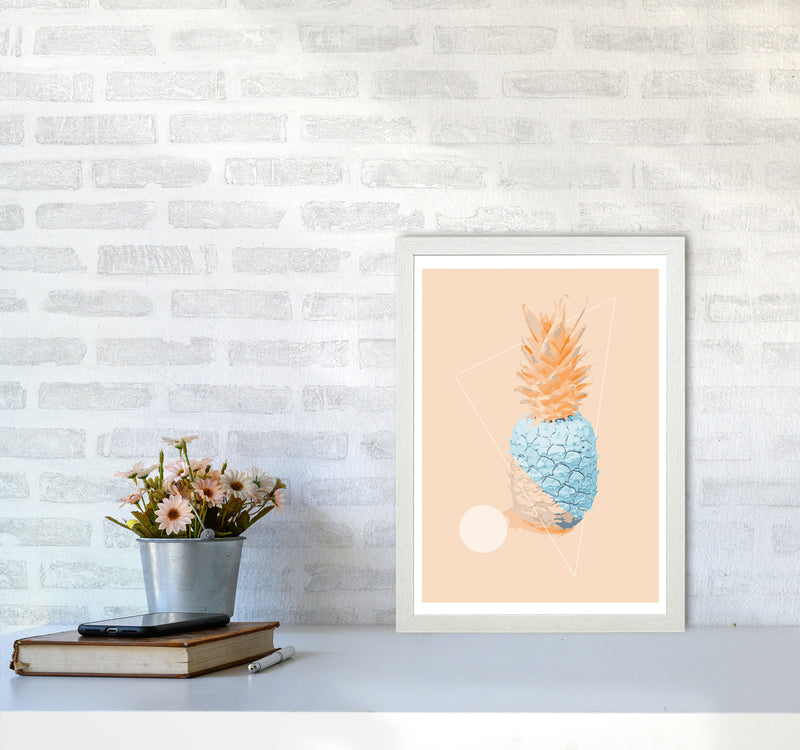 Blue And Pink Pineapple Modern Print, Framed Kitchen Wall Art A3 Oak Frame