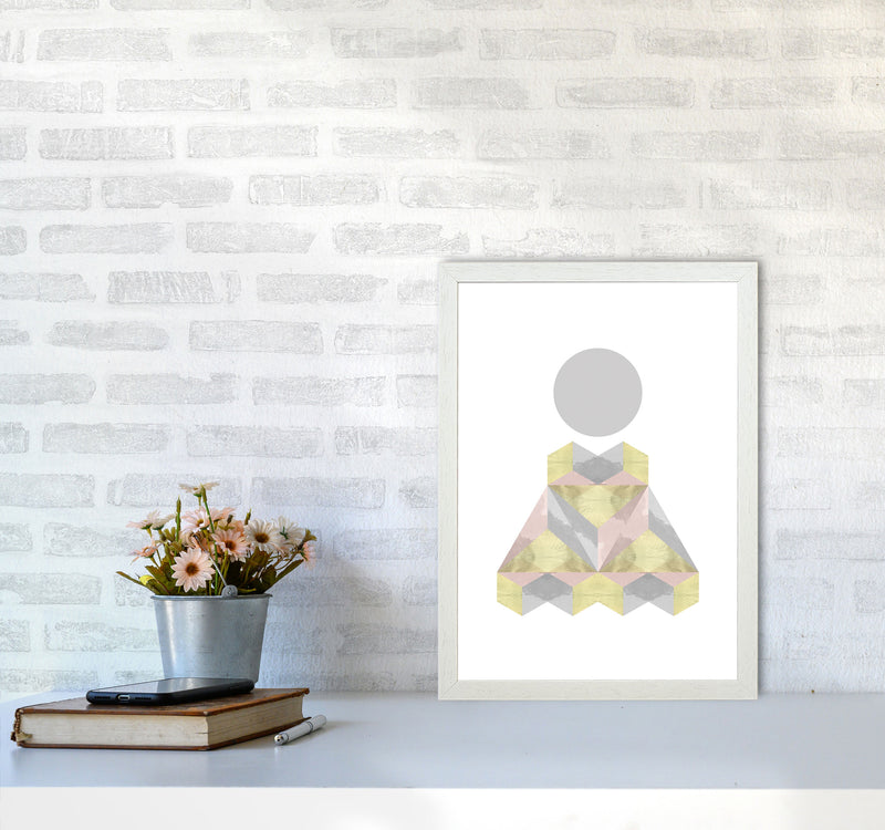 Gold, Pink And Grey Abstract Shapes Modern Print A3 Oak Frame
