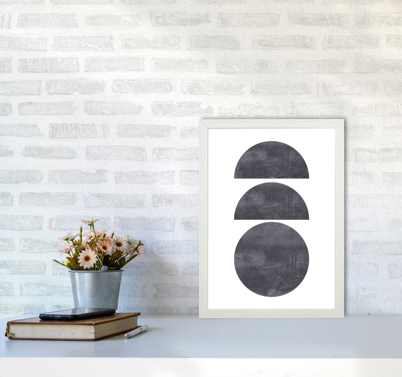 Abstract Scratched Texture Circles Modern Print A3 Oak Frame