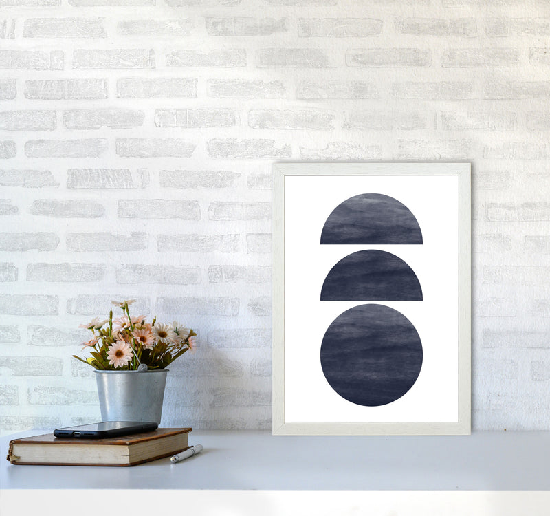 Abstract Navy Circles Modern Print A3 Oak Frame