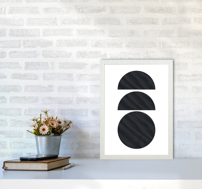 Abstract Black Textured Circles Modern Print A3 Oak Frame