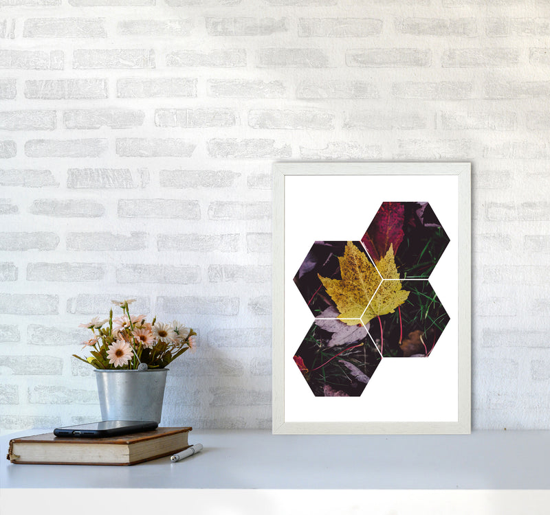 Leaf And Grass Abstract Hexagons Modern Print A3 Oak Frame