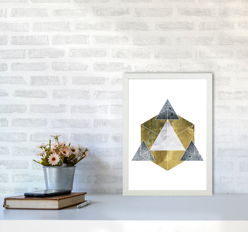 Gold Cube And Grey Geo Abstract Modern Print A3 Oak Frame
