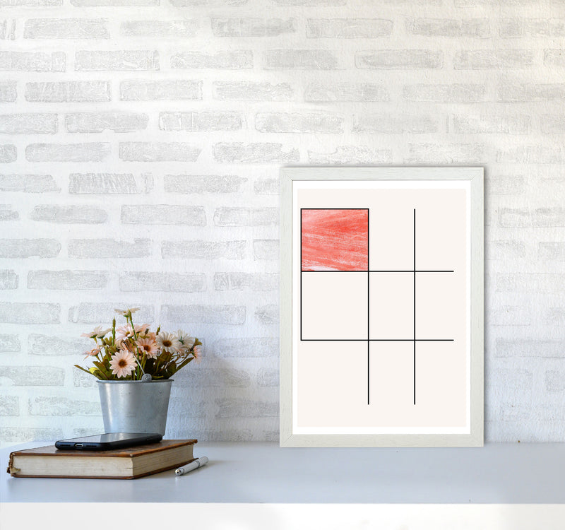 Abstract Red Crayon Geo 1 Modern Print A3 Oak Frame