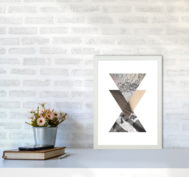 Sand, Glass And Shadow Abstract Triangles Modern Print A3 Oak Frame