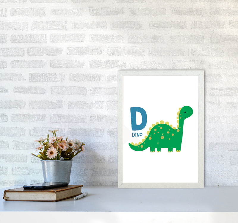 Alphabet Animals, D Is For Dino Framed Nursey Wall Art Print A3 Oak Frame