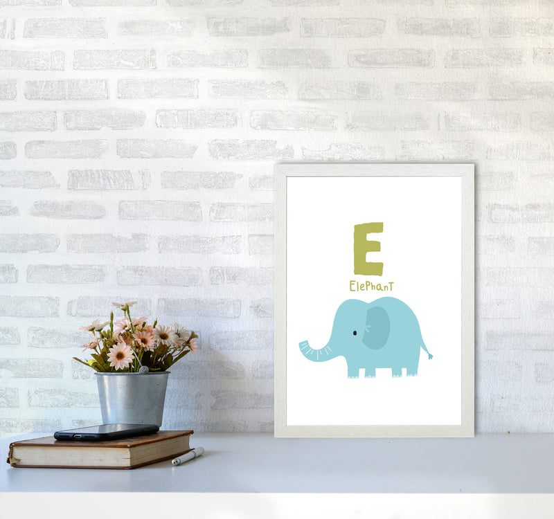 Alphabet Animals, E Is For Elephant Framed Nursey Wall Art Print A3 Oak Frame