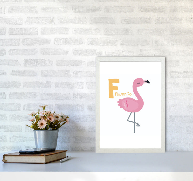 Alphabet Animals, F Is For Flamingo Framed Nursey Wall Art Print A3 Oak Frame