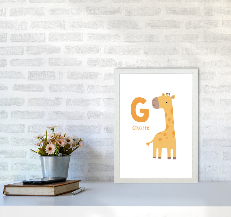 Alphabet Animals, G Is For Giraffe Framed Nursey Wall Art Print A3 Oak Frame
