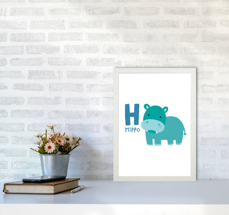Alphabet Animals, H Is For Hippo Framed Nursey Wall Art Print A3 Oak Frame