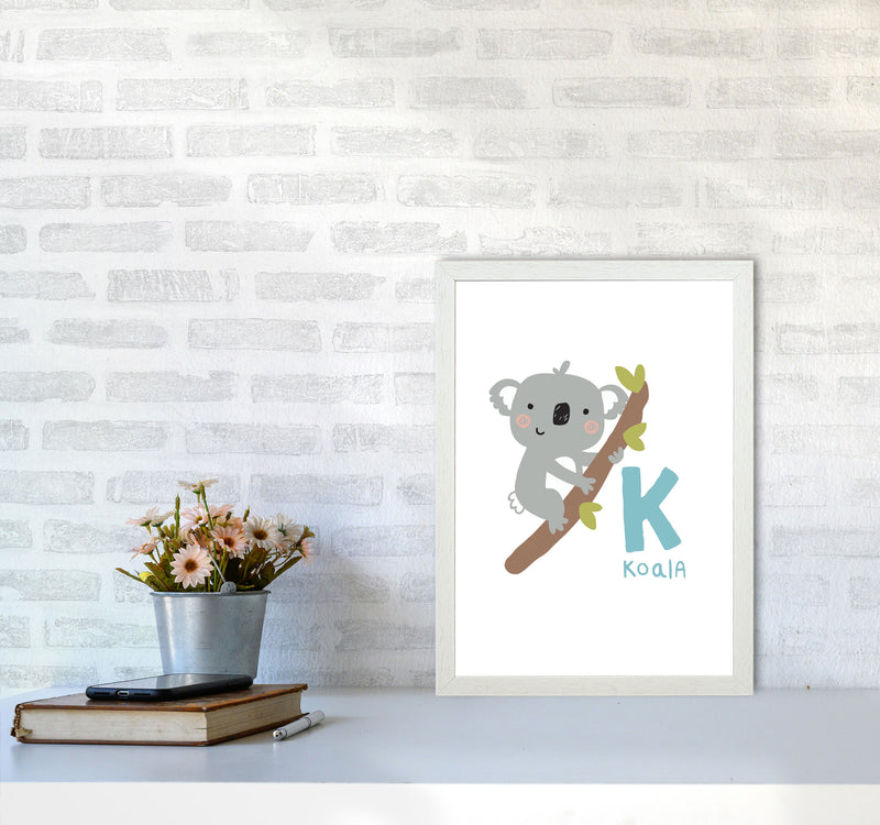 Alphabet Animals, K Is For Koala Framed Nursey Wall Art Print A3 Oak Frame