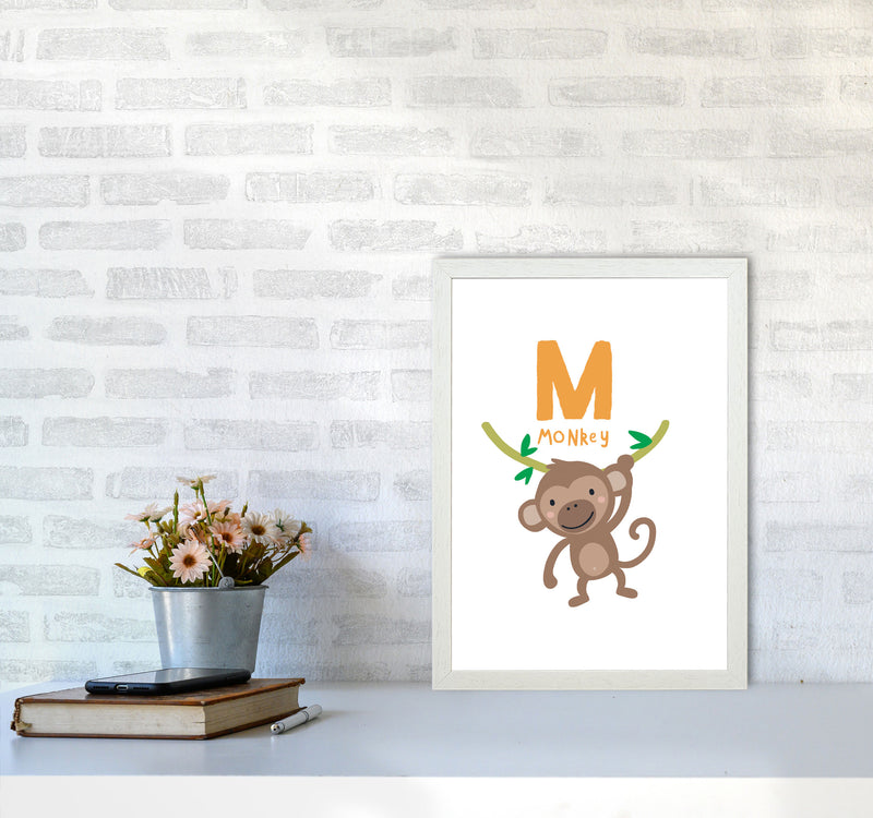 Alphabet Animals, M Is For Monkey Framed Nursey Wall Art Print A3 Oak Frame