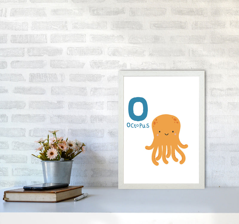 Alphabet Animals, O Is For Octopus Framed Nursey Wall Art Print A3 Oak Frame