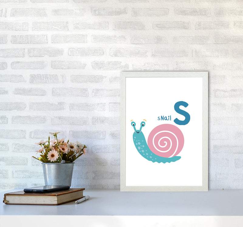 Alphabet Animals, S Is For Snail Framed Nursey Wall Art Print A3 Oak Frame