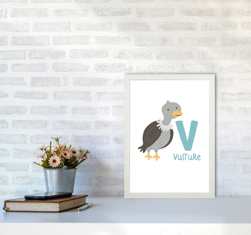 Alphabet Animals, V Is For Vulture Framed Nursey Wall Art Print A3 Oak Frame