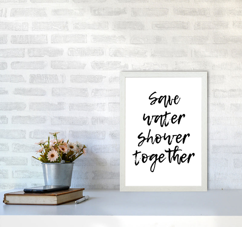 Shower Together, Bathroom Modern Print, Framed Bathroom Wall Art A3 Oak Frame