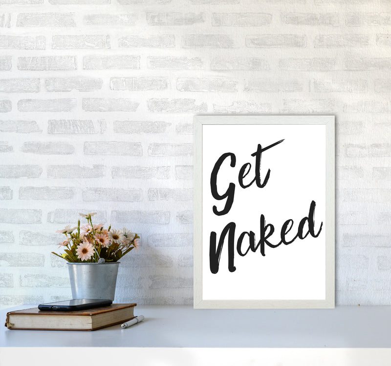 Get Naked 2, Bathroom Modern Print, Framed Bathroom Wall Art A3 Oak Frame