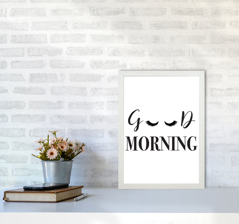Good Morning Lashes Framed Typography Wall Art Print A3 Oak Frame