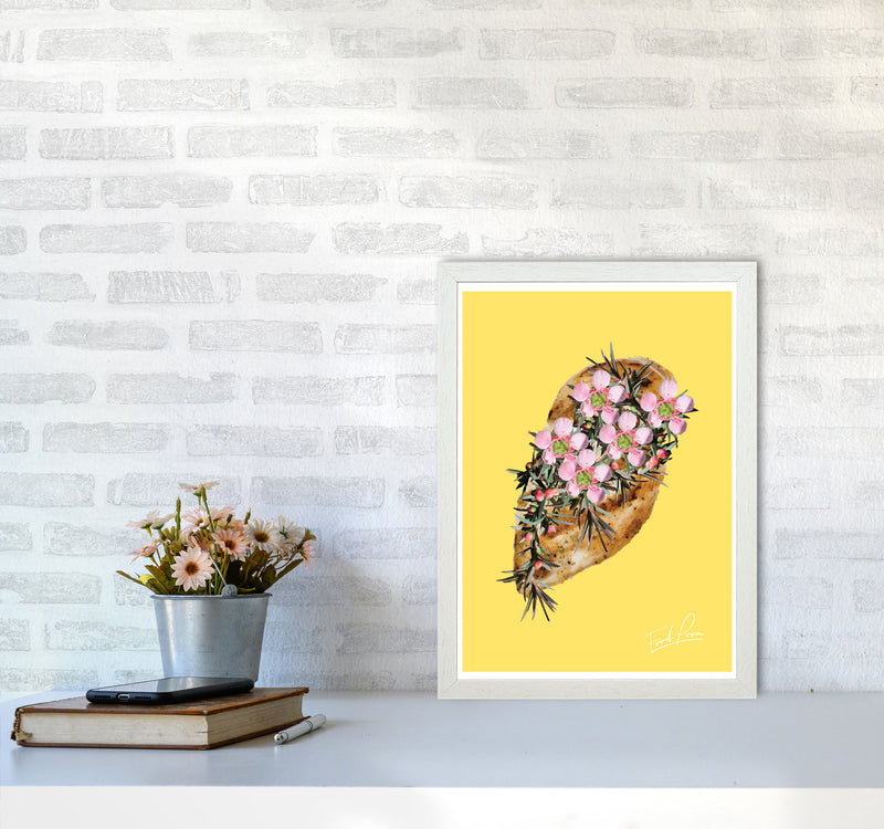 Yellow Chicken Food Print, Framed Kitchen Wall Art A3 Oak Frame